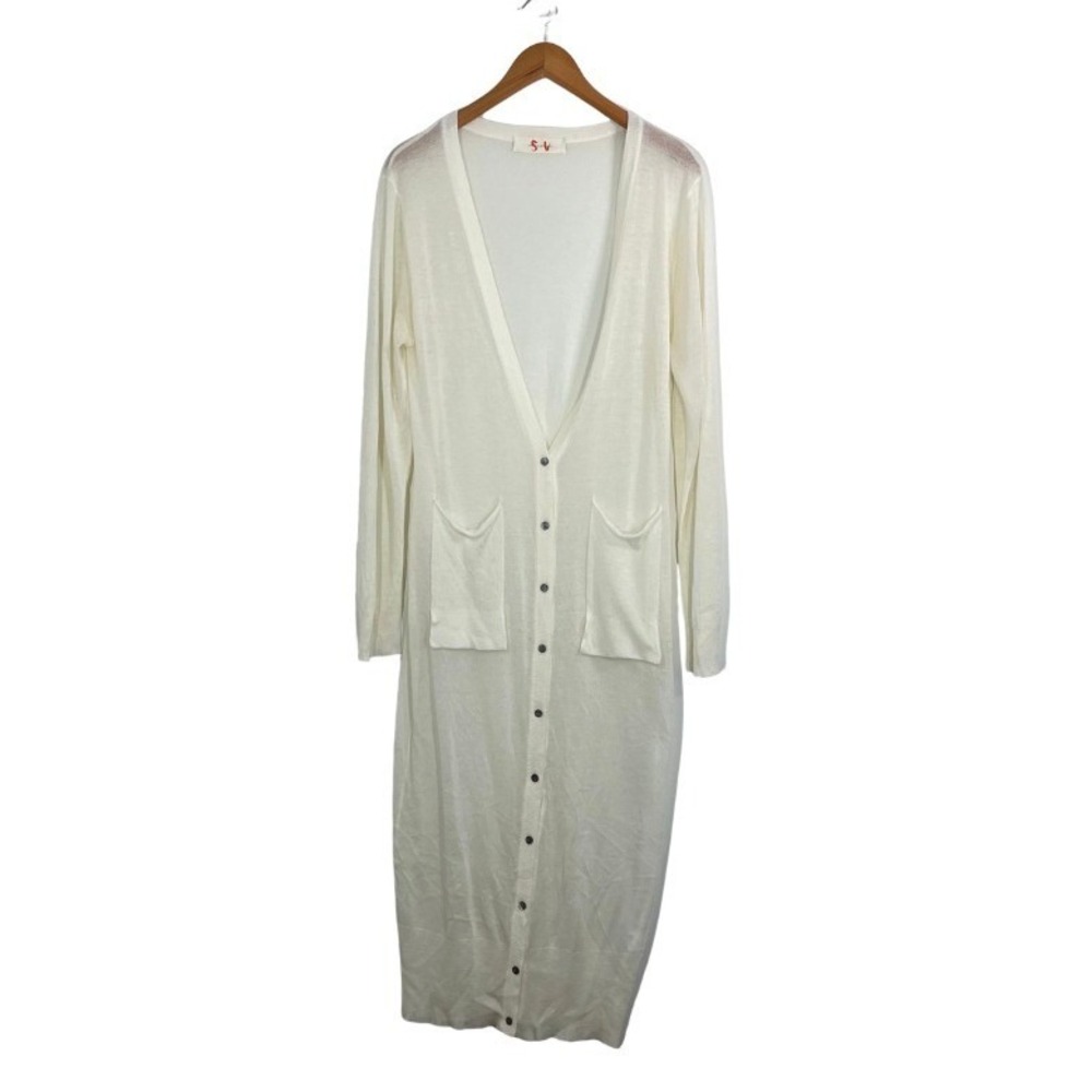 Sanity Is My Vanity Long Linen Blend Cardigan Duster Ivory Button Front S